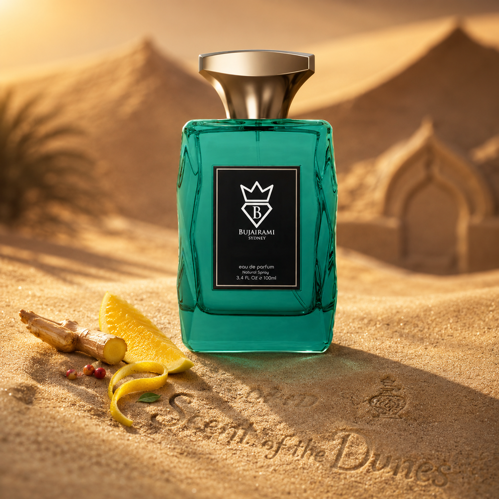 Bujairami Inferno mango amber perfume bottle