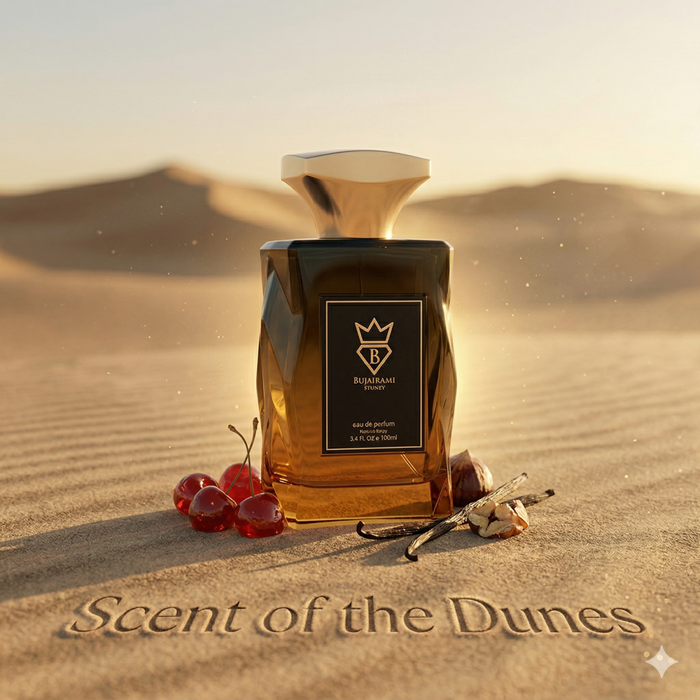 The Rock Powerfully Bujairami spicy amber vanilla date night fragrance available from Scent of the Dunes UK