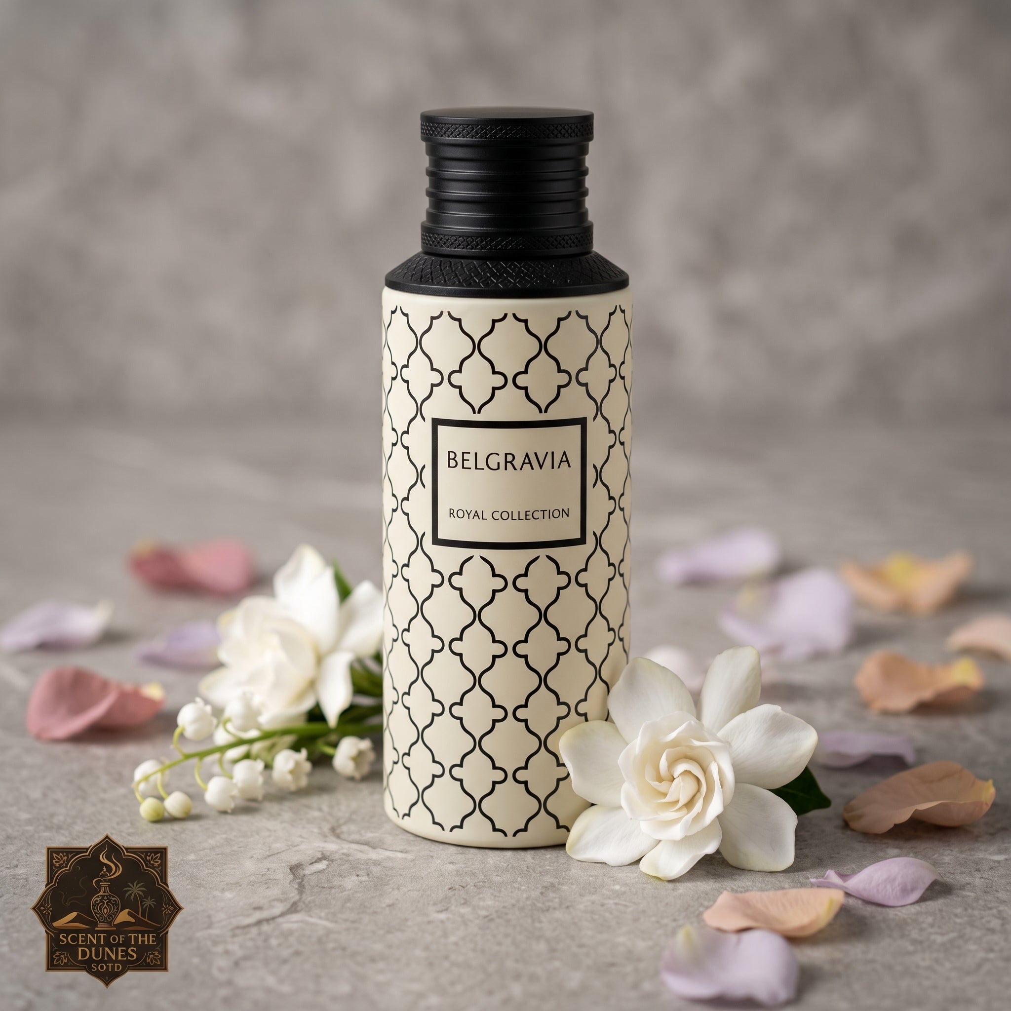 Maison Asrar Belgravia 100ml bottle, lifestyle shot