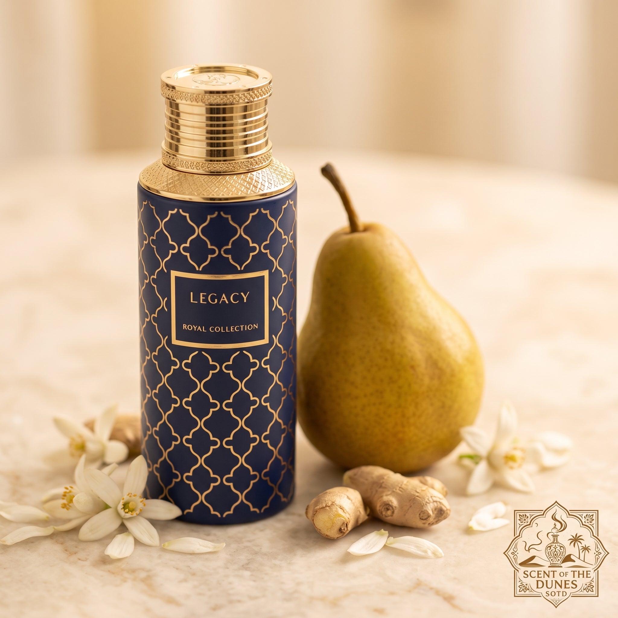 Maison Asrar Legacy 100ml bottle, lifestyle shot