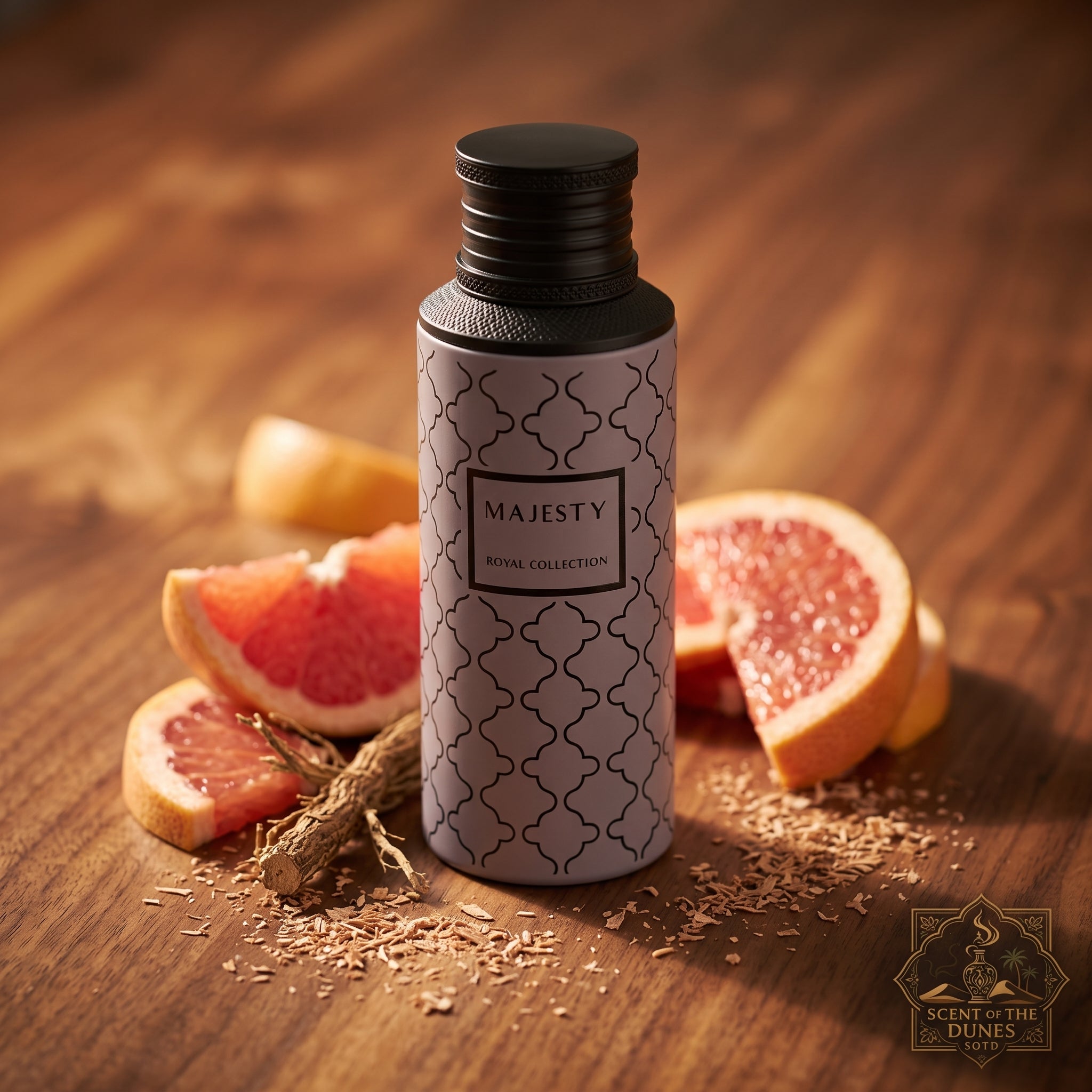 Maison Asrar Majesty 100ml bottle, lifestyle shot