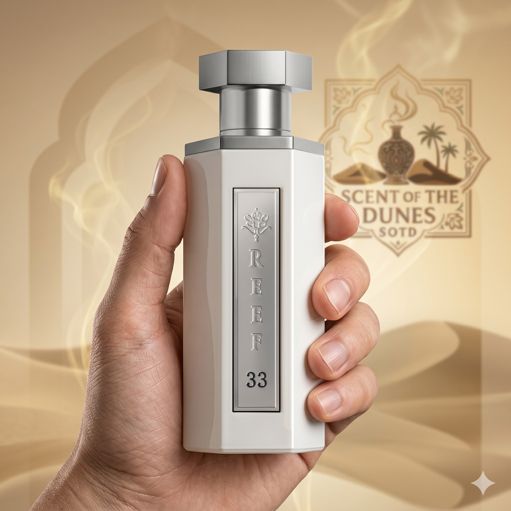 REEF 33 White fruity saffron oud perfume for women available from Scent of the Dunes UK